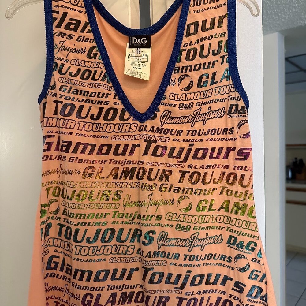 D&G Tank Top Toujour Glamour (“Always Glamorous”) Metallic Print, Size 42/M